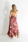 Sleeveless Back Tie Floral Print Maxi Dress Burgundy