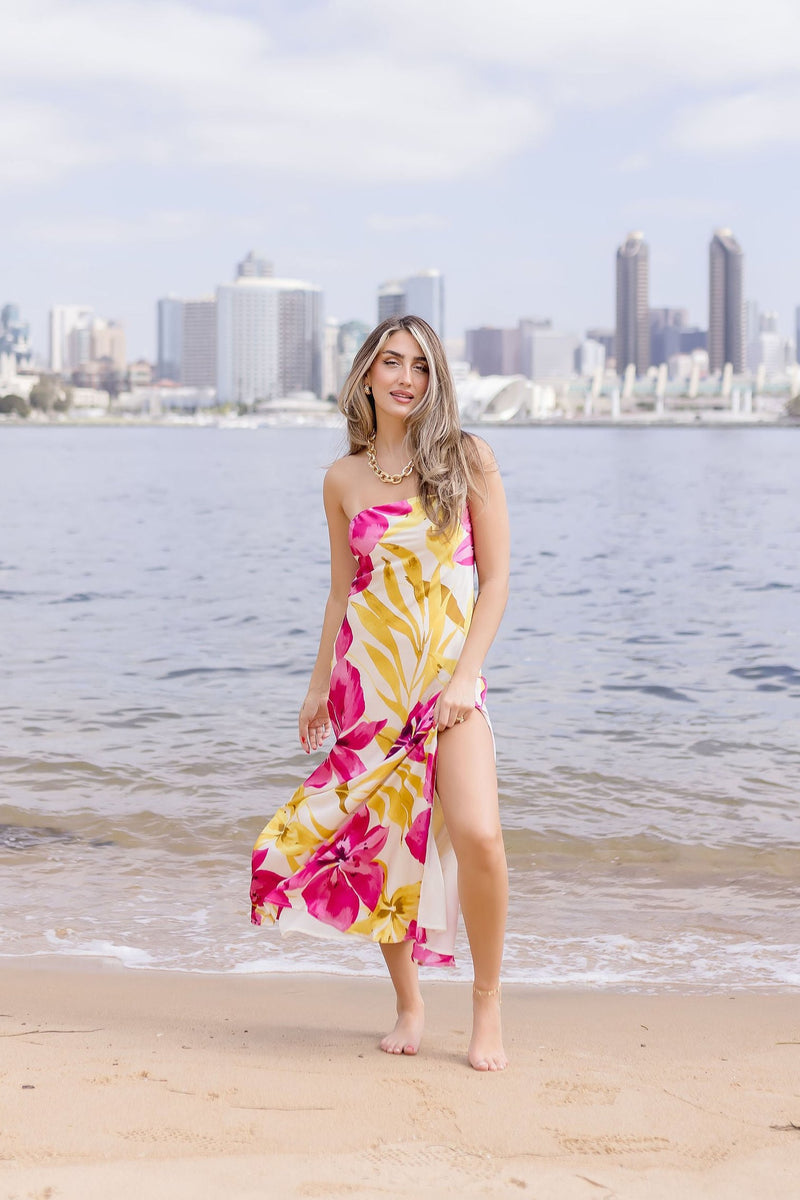 Sleeveless Floral Print Maxi Dress Fuchsia