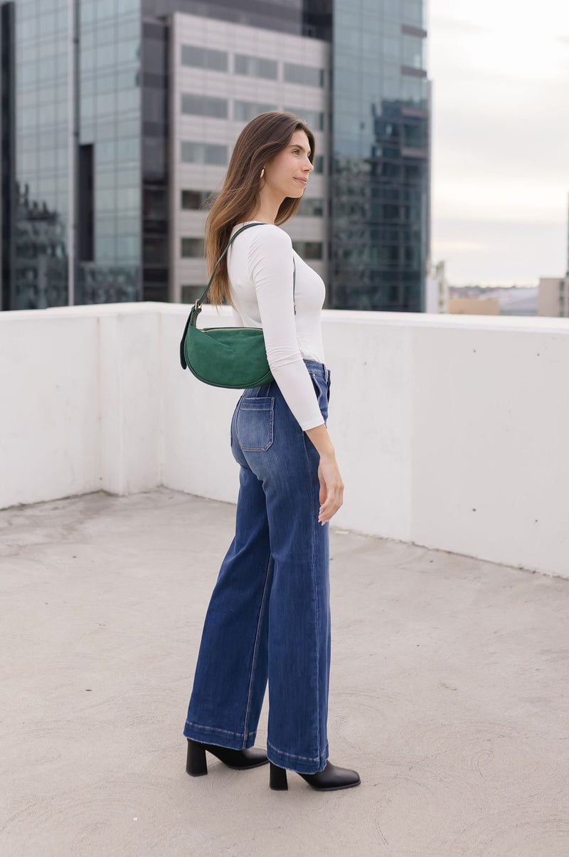 Faux Suede Shoulder Purse Green