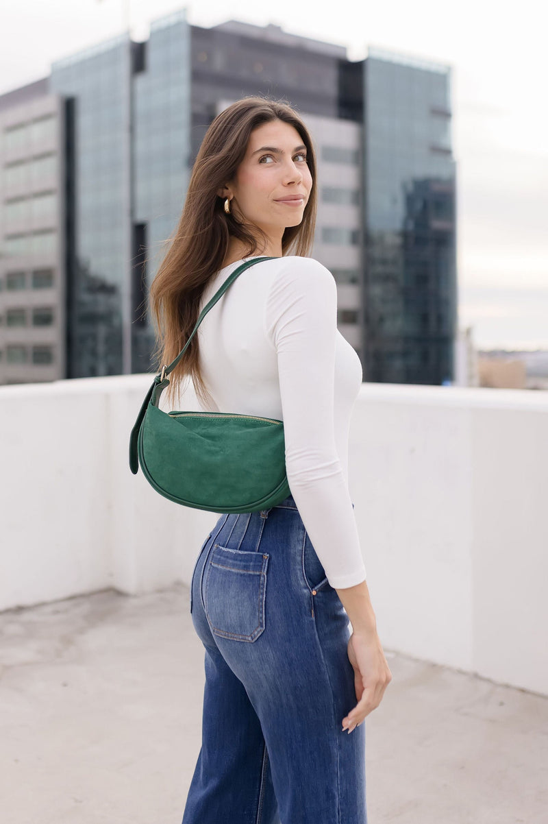 Faux Suede Shoulder Purse Green