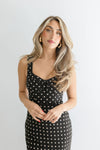 Sleeveless Bustier Polka Dot Print Midi Dress Black