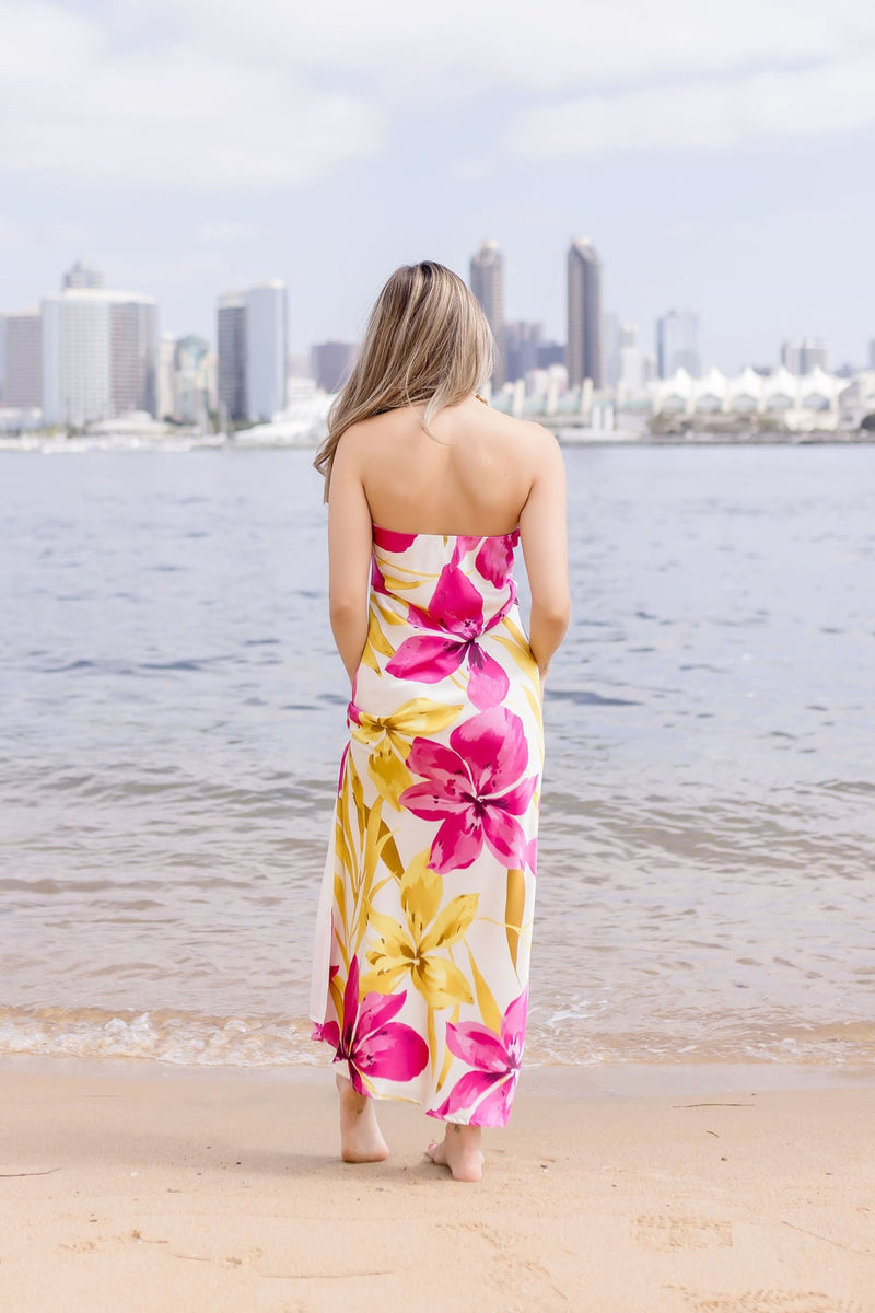 Sleeveless Floral Print Maxi Dress Fuchsia