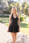 Sleeveless Halter Button Down Vest Mini Dress Black