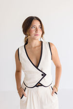  Double Breasted Contrasting Edge Vest Cream