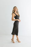 Sleeveless Bustier Polka Dot Print Midi Dress Black