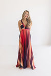 Sleeveless Abstract Print Pleated Maxi Dress Red