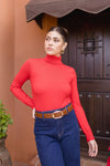 Long Sleeve Turtle Neck Sweater Top Red