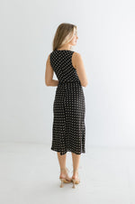 Sleeveless Bustier Polka Dot Print Midi Dress Black