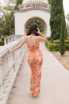 Sleeveless Cowl Neck Abstract Print Maxi Dress Orange