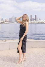  Sleeveless Ruffle Midi Dress Black