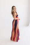 Sleeveless Abstract Print Pleated Maxi Dress Red