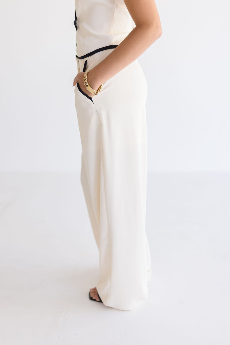 Elena Double Breasted Contrasting Edge Vest And Pants Set Cream