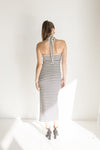 Sleeveless Halter Tie Stripe Print Knit Maxi Dress Black