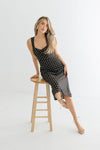 Sleeveless Bustier Polka Dot Print Midi Dress Black