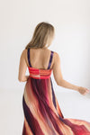 Sleeveless Abstract Print Pleated Maxi Dress Red