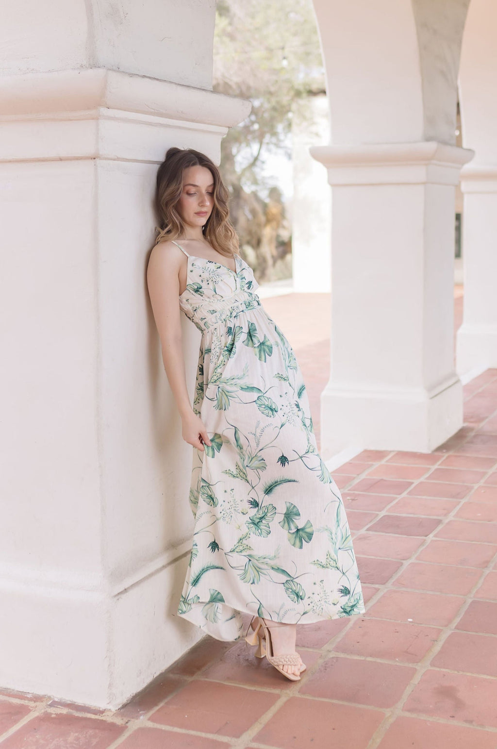 Sleeveless Printed Maxi Dress Green