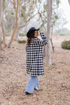 Long Sleeve Houndstooth Print Tweed Coat Black