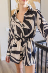 Long Sleeve Zebra Print Romper Beige