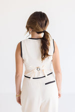 Double Breasted Contrasting Edge Vest Cream