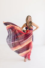 Sleeveless Abstract Print Pleated Maxi Dress Red