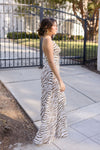 Sleeveless Cowl Neck Zebra Print Jumpsuit Brown