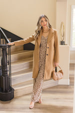 Sleeveless Cowl Neck Top And Leopard Print Pants Set Brown