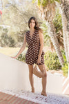 Sleeveless Polka Dot Linen Vest And Short Set Brown