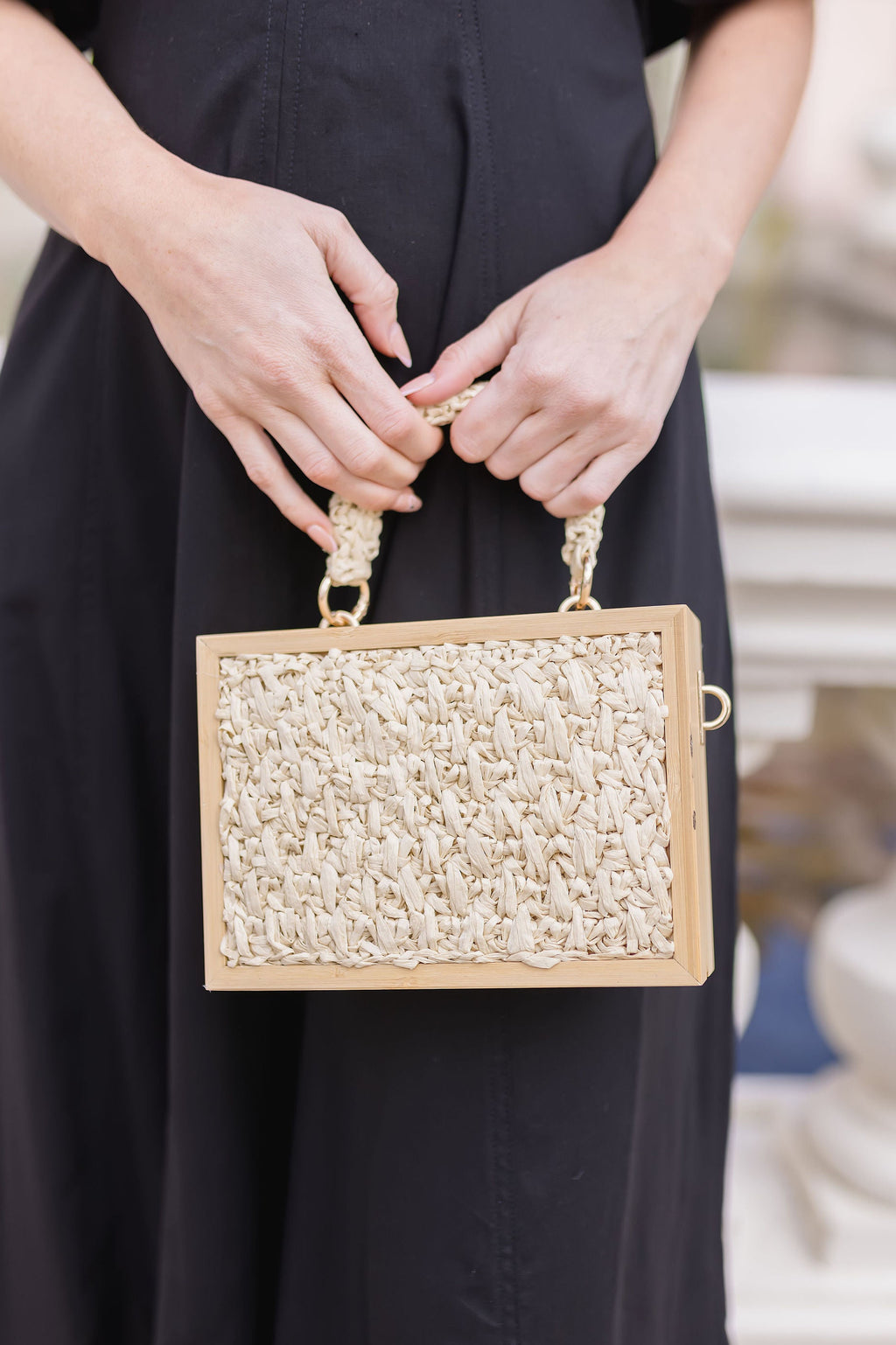 Straw Box Purse Beige