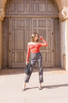 Long Sleeve Off The Shoulder Lace Top Red