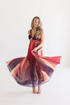 Sleeveless Abstract Print Pleated Maxi Dress Red