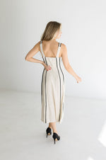 Sleeveless Contrast Linen Midi Dress Natural