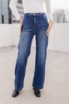 High Rise Slanted Pocket Wide Leg Jeans Dark Wash