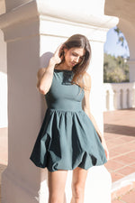 Sleeveless Boatneck Bubble Mini Dress Hunter Green