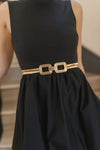 Double Square Metal Link Stretch Belt Gold