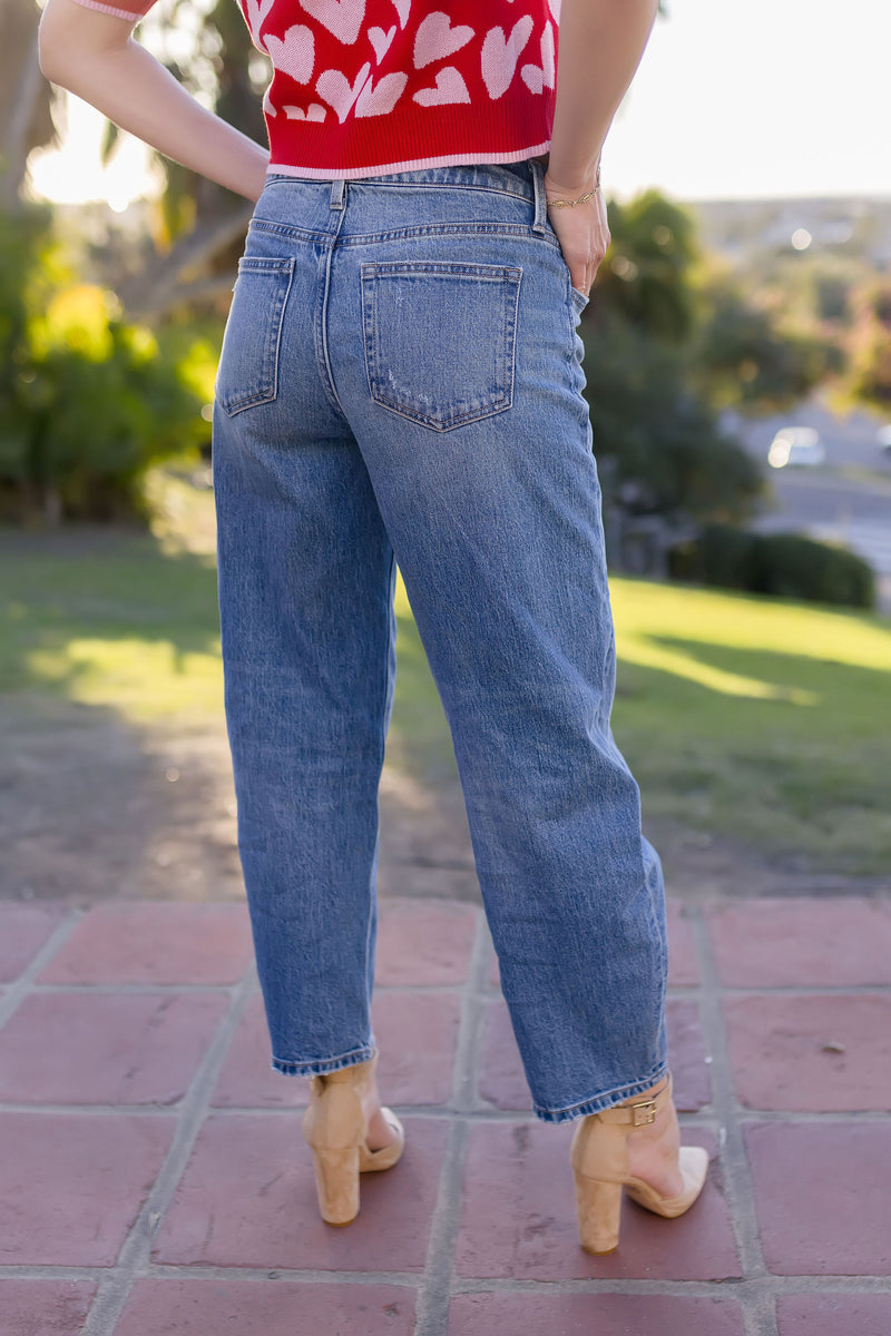 High Rise Barrel Jeans Medium Wash