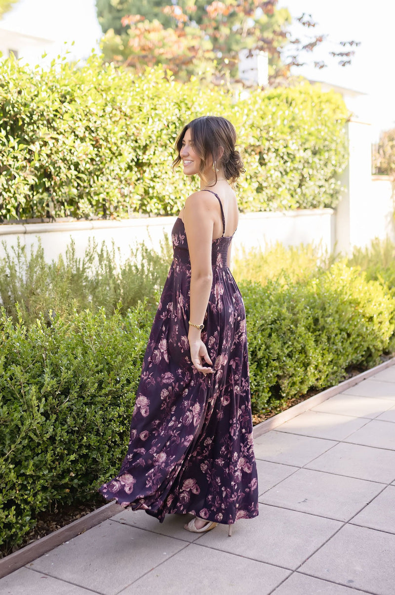 Sleeveless Floral Print Maxi Dress Brown