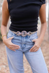 Round Metal Link Stretch Belt Silver