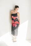 Sleeveless One Shoulder Mesh Floral Print Maxi Dress Black