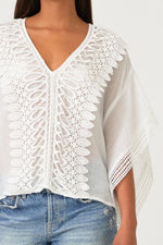 Short Kimono Sleeve Crochet Top White