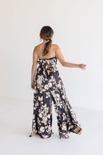 Sleeveless Floral Print Wide Leg Jumpsuit Black