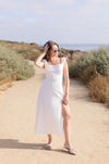 Cap Sleeve Linen Midi Dress White