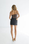 High Waist Washed Frayed Hem Denim Mini Skirt Black