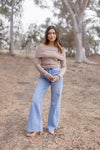 Long Sleeve Off The Shoulder Sweater Top Taupe