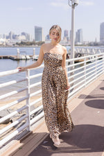 Sleeveless Leopard Print Wide Leg Jumpsuit Brown