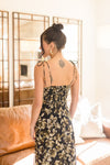 Sleeveless Shoulder Tie Floral Print Midi Dress Black