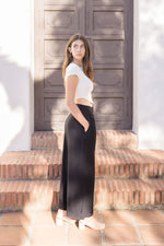  High Waist Pleated Wide Leg Pants Black