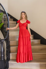 Ruffle Sleeve Maxi Dress Red