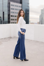 High Rise Slanted Pocket Wide Leg Jeans Dark Wash