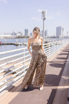 Sleeveless Leopard Print Wide Leg Jumpsuit Brown