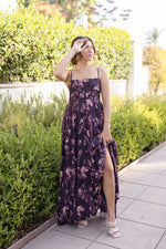 Sleeveless Floral Print Maxi Dress Brown